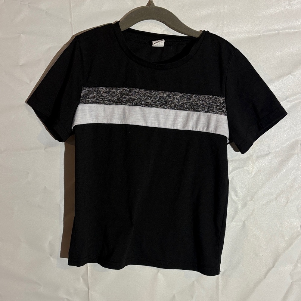 SHEIN Black Tee with Gray and White Stripe